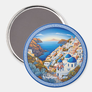 Santorini Greece ön Painting Resekonst Magnet