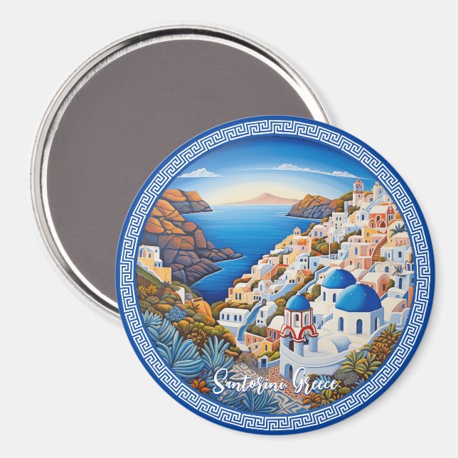 Santorini Greece ön Painting | Resekonst Magnet (Front/Back)