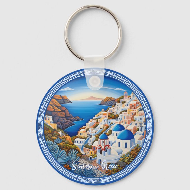 Santorini Greece ön Painting | Resekonst Nyckelring (Framsida)