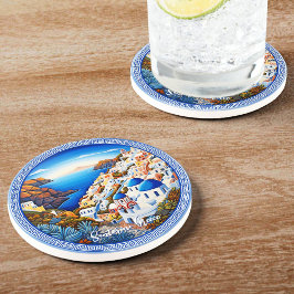 Santorini Greece ön Painting | Resekonst Underlägg