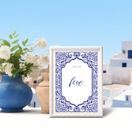 Santorini Greece Ornate Decorative Blommigt Ram Bordsnummer