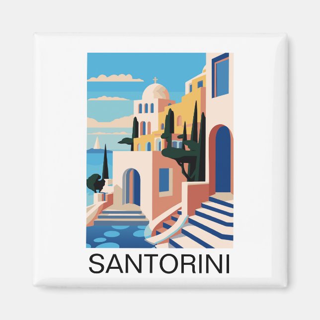 Santorini Greece Painting Magnet (Framsidan)