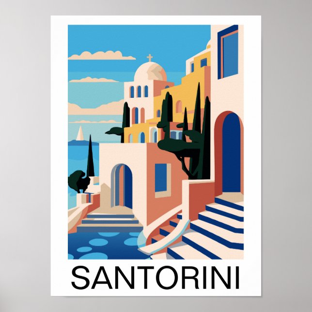 Santorini Greece Painting Poster (Framsidan)
