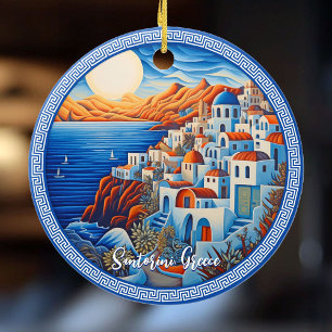 Santorini Greece Painting   Resekonst Julgransprydnad Keramik