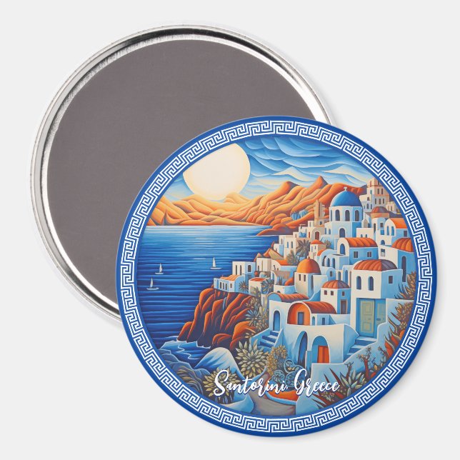 Santorini Greece Painting | Resekonst Magnet (Front/Back)
