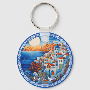 Santorini Greece Painting Resekonst Nyckelring