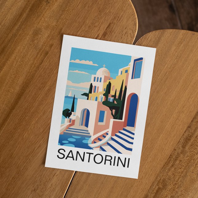 Santorini Greece Painting Vykort (santorini greece greek island postcard)