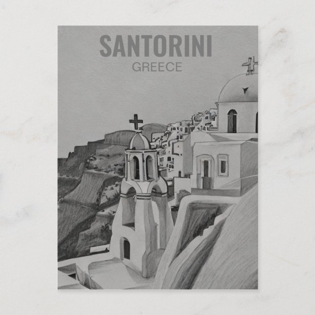 Santorini Greece Pencil Sketch Helg Vykort (Framsida)