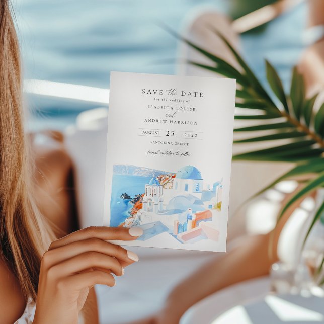 Santorini Greece Photo Save Date Inbjudningar (Skapare uppladdad)