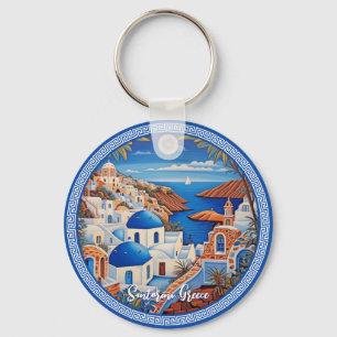 Santorini Greece Sea Painting Resekonst Nyckelring