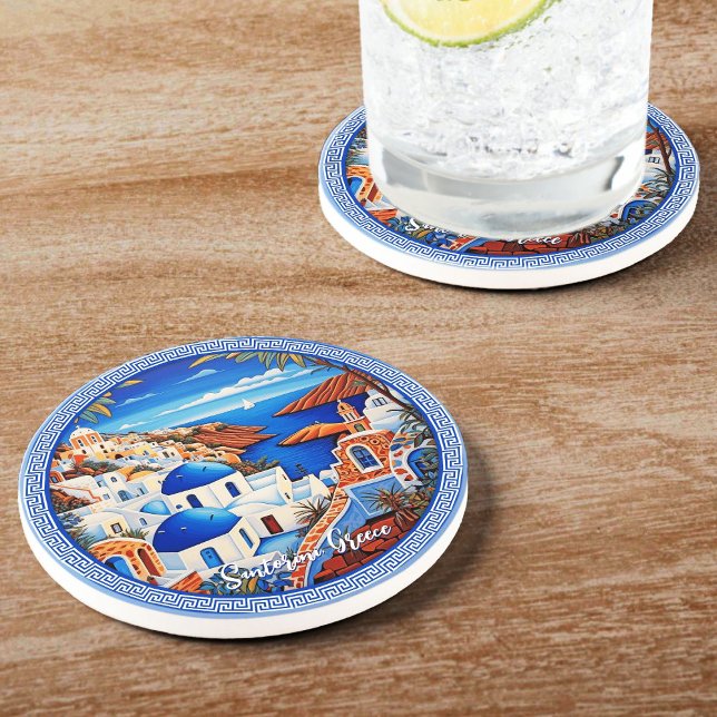 Santorini Greece Sea Painting | Resekonst Underlägg (Santorini Greece Island Sea Painting | Travel Art Coaster)