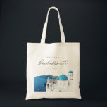 SANTORINI GREECE Skyline Destination Bachelorette Tygkasse<br><div class="desc">Den här bachelorette-påsen har en vattenfärgsmålning av Santorini,  Grekland,  med ett typsnitt av eleganten. Det här är perfekten för din bachelorette helg!</div>
