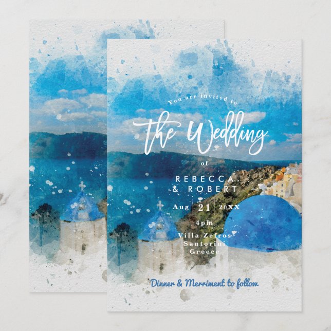 Santorini Greece sommarbröllopsinbjudan Inbjudningar (Fram/baksida)