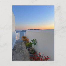 Santorini Greece Street Plants Sunset Vykort