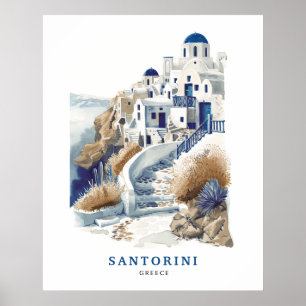 Santorini Greece Travel Art Poster