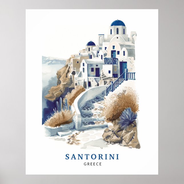Santorini Greece Travel Art Poster (Framsidan)