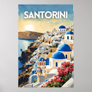Santorini Greece Travel Art Poster