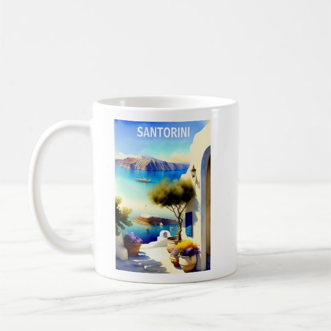 Santorini Greece Travel Painting Kaffemugg (Vänster)