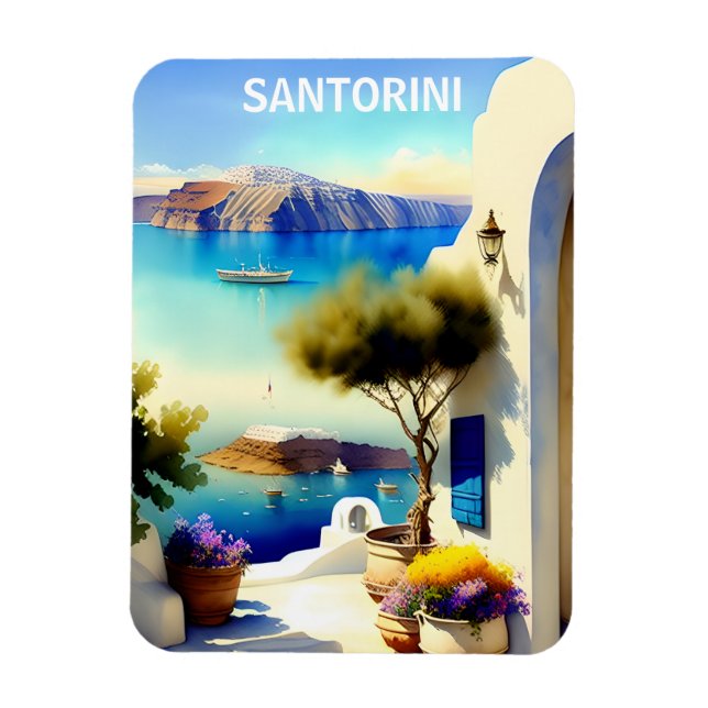 Santorini Greece Travel Painting Magnet (Vertikal)