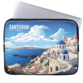 Santorini Greece Travel Poster Laptop Fodral
