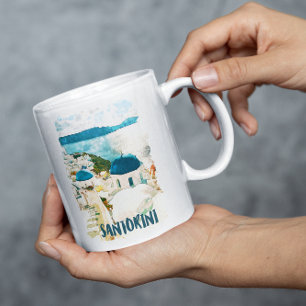 Santorini Greece Travel Watercolor Kaffemugg