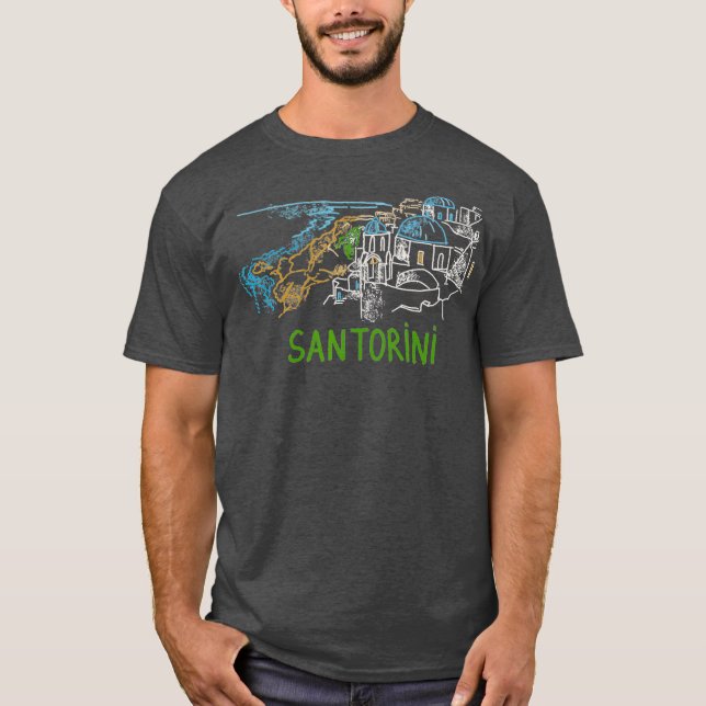 Santorini Greece Unijust Hand plockade Art Gift Ma T Shirt (Framsida)