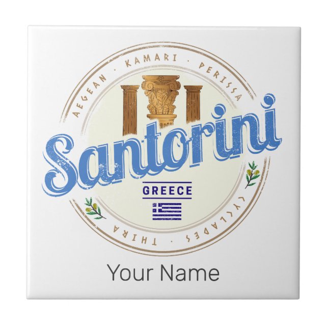 Santorini Greece Vintage Aegean Cyclades Island Kakelplatta (Framsidan)