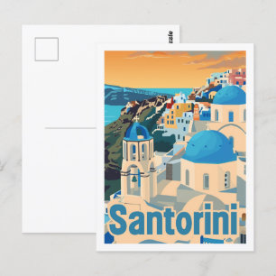 Santorini Greece Vintage Berömd Travel Ställe Vykort
