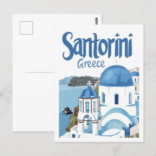 Santorini Greece Vintage Berömd Travel Ställe Vykort