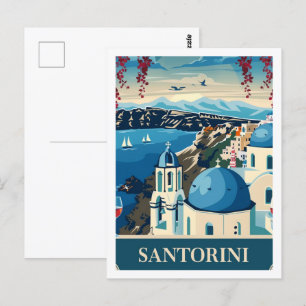 Santorini Greece Vintage Berömd Travel Ställe Vykort
