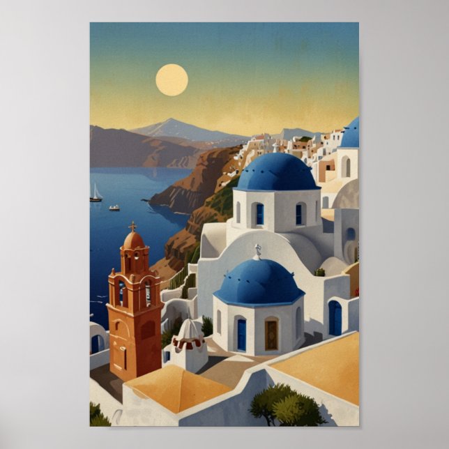 Santorini Greece Vintage Greece Travel Poster (Framsidan)