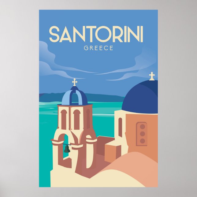 Santorini Greece vintage resor poster (Framsidan)