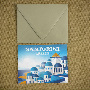 Santorini Greece Vintage Watercolor Vykort