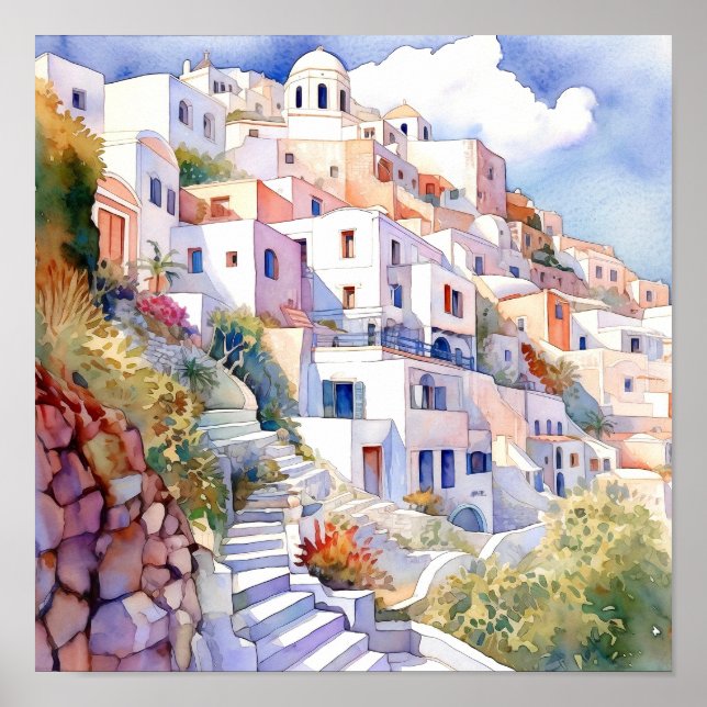Santorini Greece Wall Art Square Poster (Framsidan)