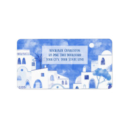 Santorini Greece Watercolor Adress Adressetikett