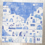 Santorini Greece Watercolor Blue White Sjal<br><div class="desc">En modern blå och vit vattenfärgsmålning av Oia på den bedövande grekiska ön Santorini. Originalkonst av Nic Squirrell.</div>