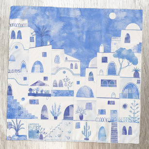Santorini Greece Watercolor Blue White Sjal