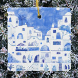 Santorini Greece Watercolor Ceramic Ornament<br><div class="desc">En vätefärgad stadsmålning av den vackra grekiska ön Santorini. Originalkonst av Nic Squirrell.</div>
