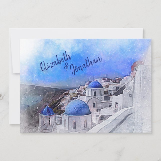 Santorini Greece Watercolor Destination Wedding Inbjudningar (Framsida)