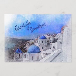 Santorini Greece Watercolor Destination Wedding Inbjudningar