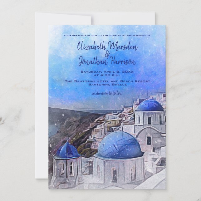Santorini Greece Watercolor Destination Wedding Inbjudningar (Framsida)