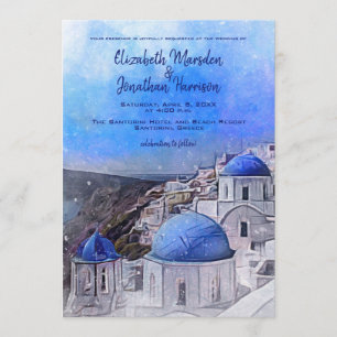Santorini Greece Watercolor Destination Wedding Inbjudningar