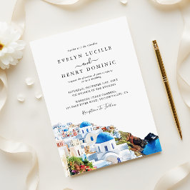 Santorini Greece Watercolor Destination Wedding Inbjudningar