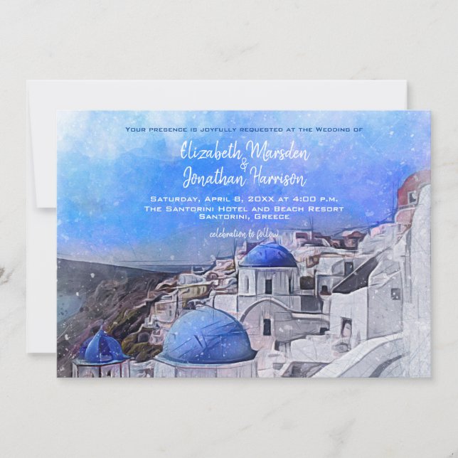 Santorini Greece Watercolor Destination Wedding Inbjudningar (Framsida)