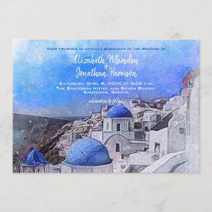 Santorini Greece Watercolor Destination Wedding Inbjudningar