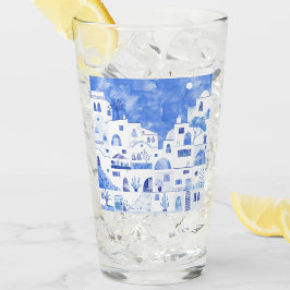 Santorini Greece Watercolor Glaskopp