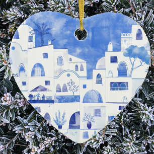 Santorini Greece Watercolor Julgransprydnad Keramik