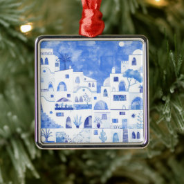 Santorini Greece Watercolor Julgransprydnad Metall