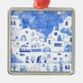 Santorini Greece Watercolor Julgransprydnad Metall