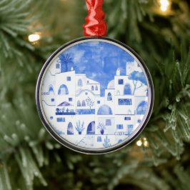 Santorini Greece Watercolor Julgransprydnad Metall